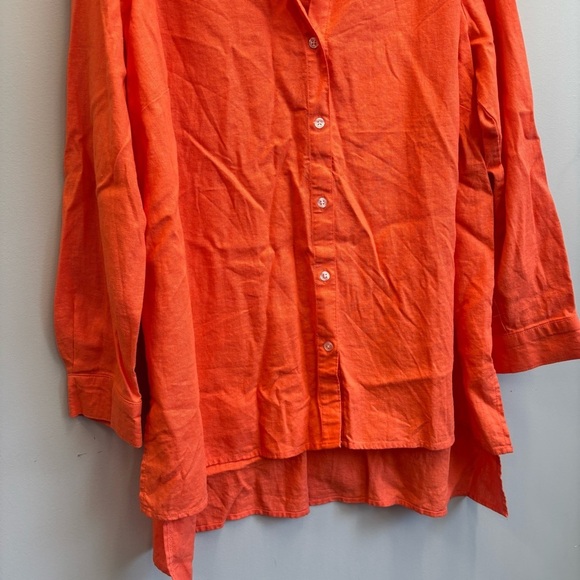 Feel Good Store Linen Blend 2X Tunic Button Down Shirt Orange Long sleeve - Picture 5 of 11